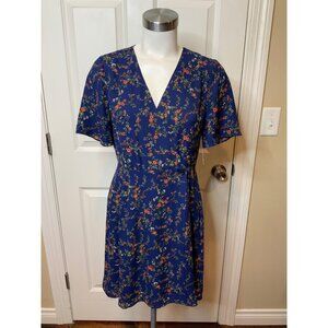 Madewell Amaranth Dark Blue & Red Floral Patterned Wrap Dress, Size 2 (US)